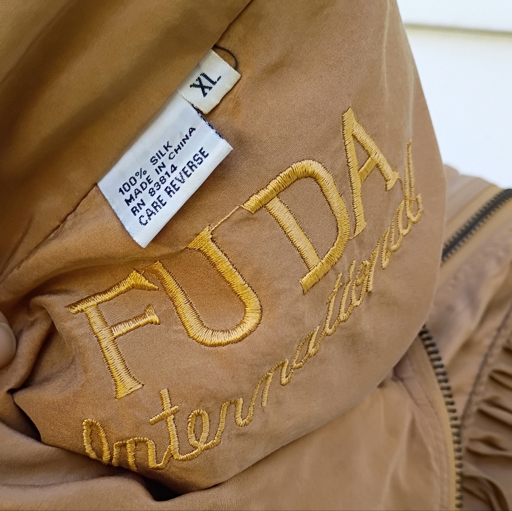💪🏾SOLD💪🏾 Brown Silk Fringe Bomber Jacket - Picture 6 of 6